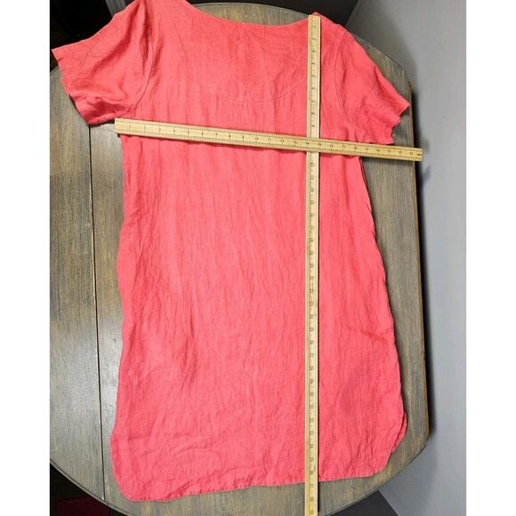 Lungo L'Arno Linen Shift Dress Short Sleeve Coral Size Small Made In Italy - Picture 6 of 6
